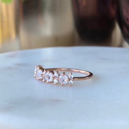 La Kaiser Rose Gold Rainbow Moonstone Farah Ring on marble