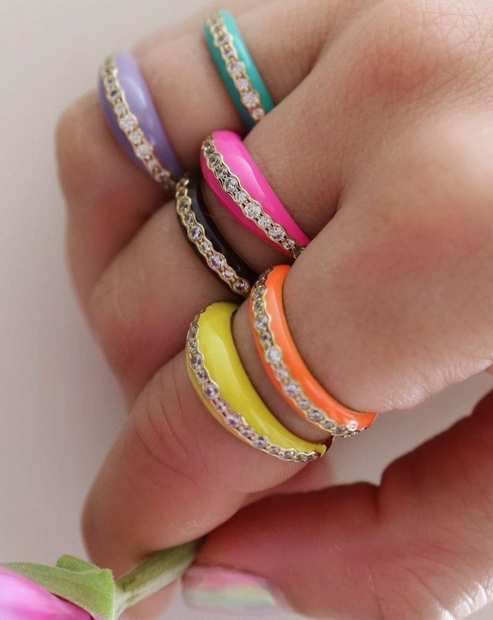 Sadie Summer colourful rings from Kini Jewels