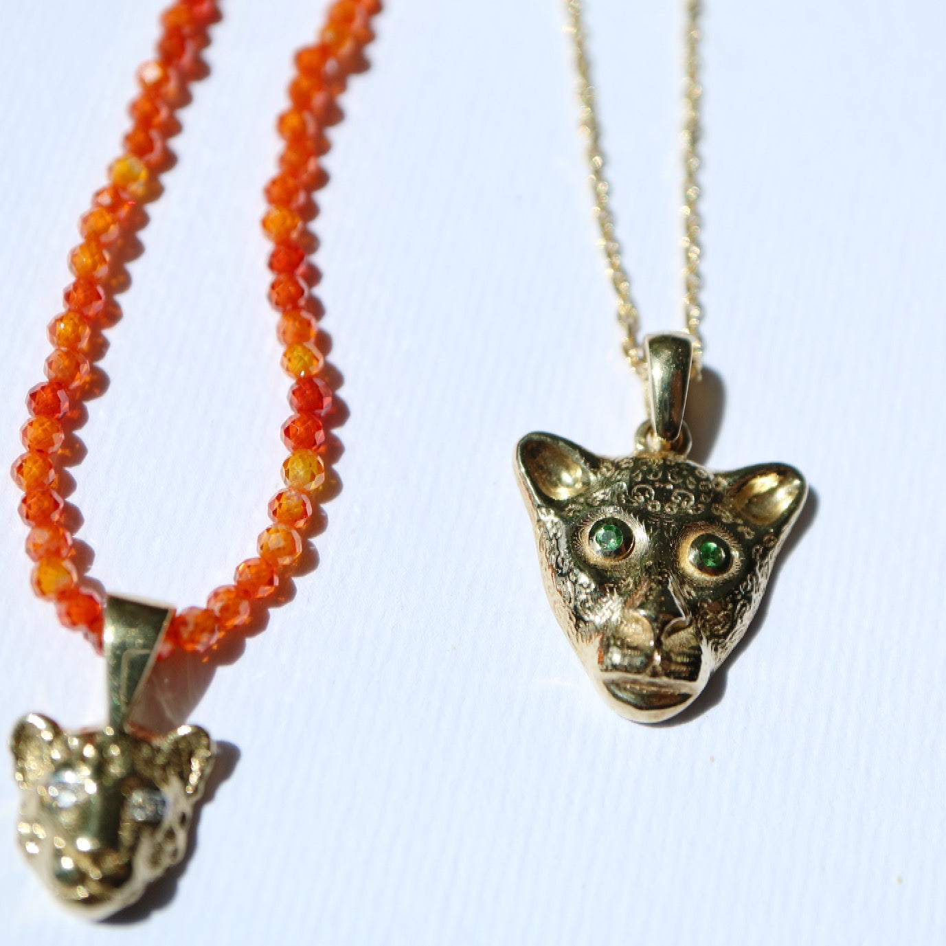 9kt gold Leopard head with diamonds and carnelian gemstones