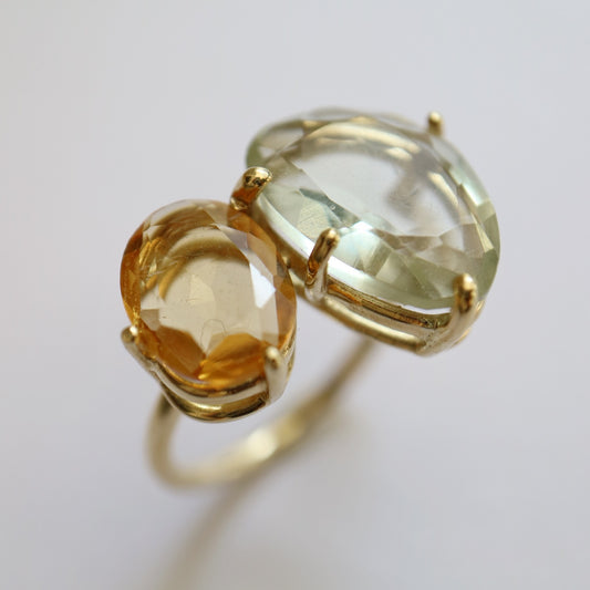 9ct gold Prasiolite and citrine cluster ring