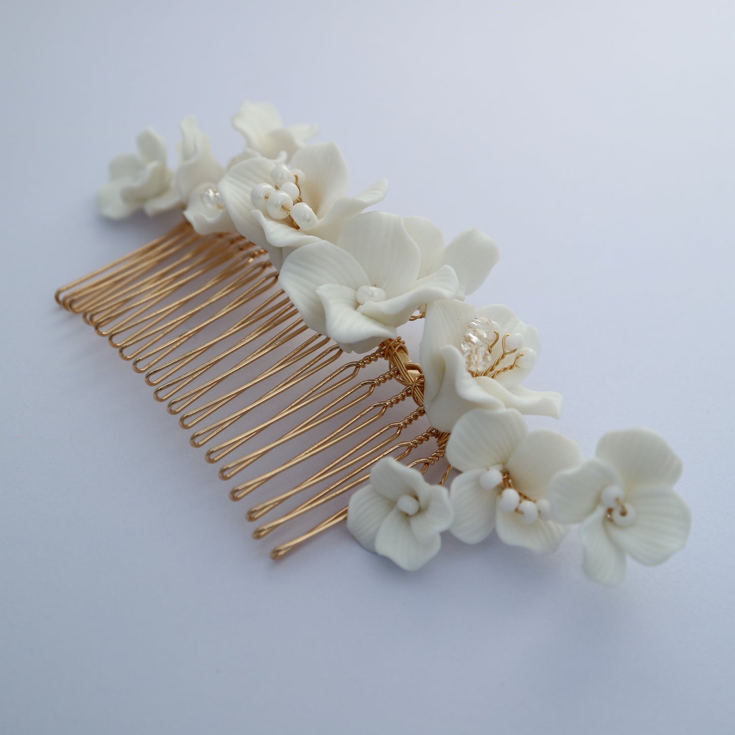 Spring Bloom bridal hair clip porcelain ceramic flowers and pearls