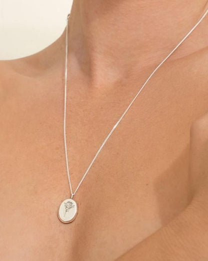 Silver Oval Protea Necklace by Meraki Jewellery Design