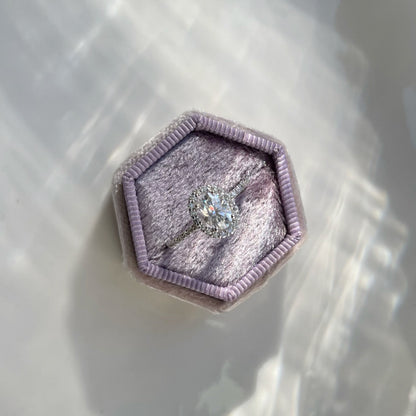 9ct white gold moissanite halo engagement ring