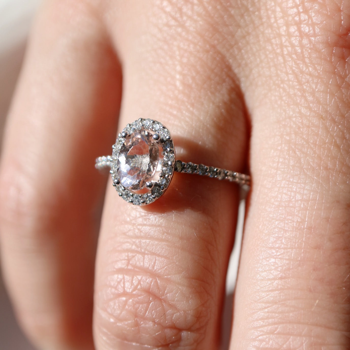 Oval halo deals morganite engagement ring