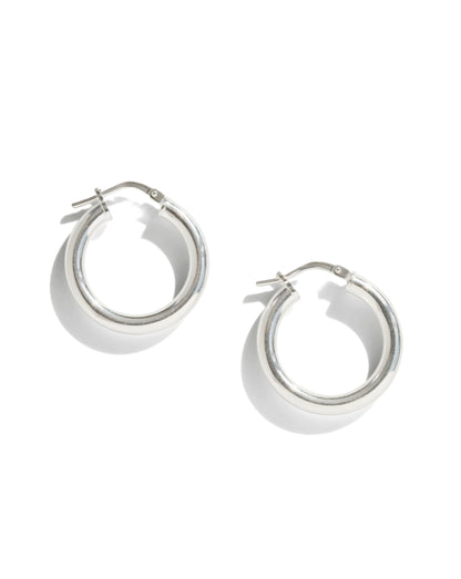 Silver Hoop Earrings on white background