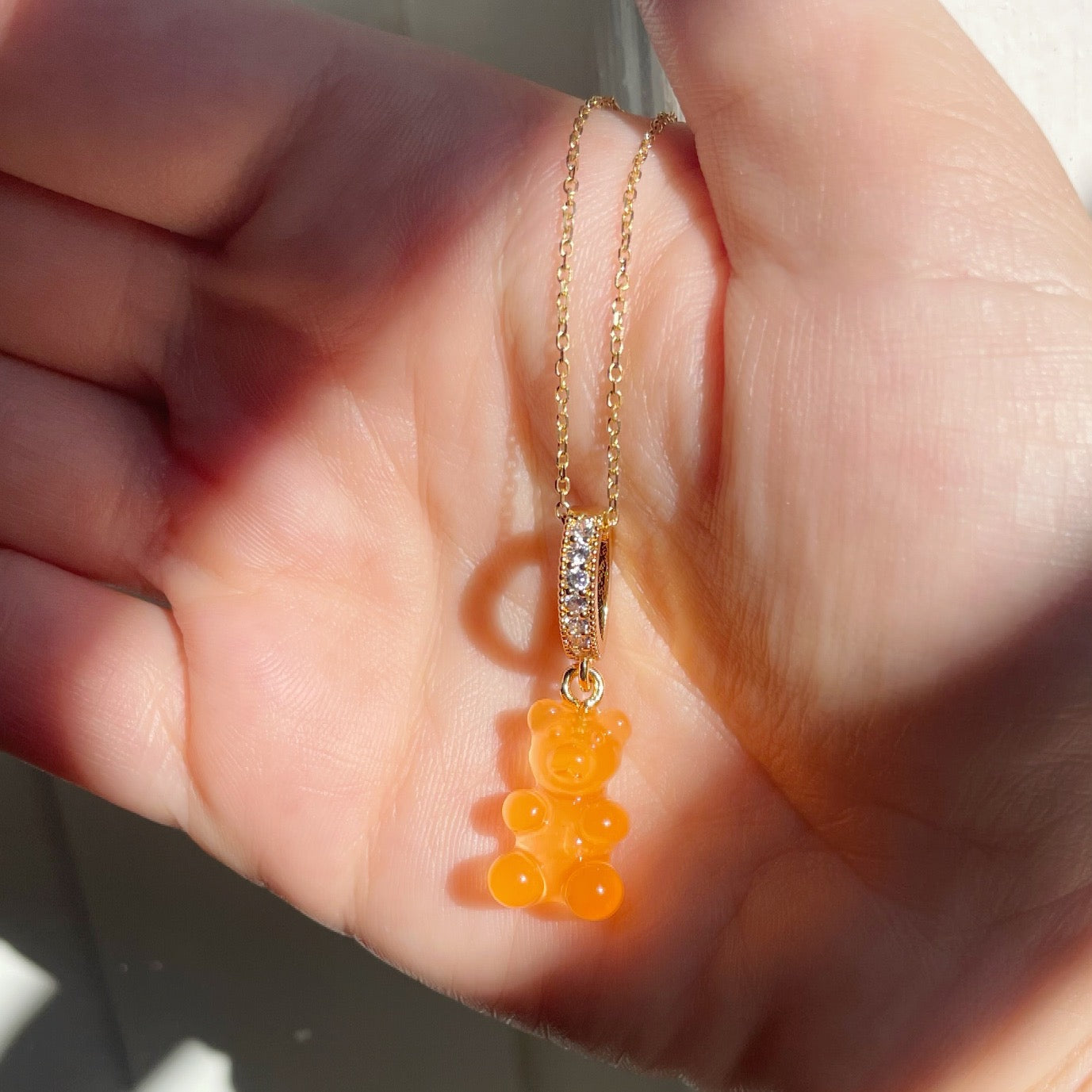 Gummy bear charm necklace gold chain