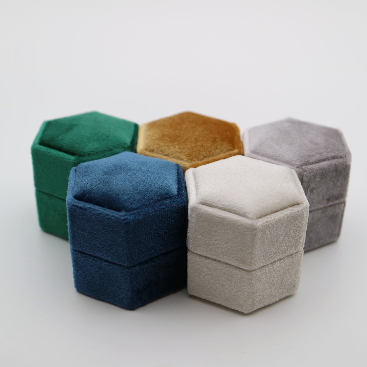 Luxury velvet ring boxes hexagonal shape