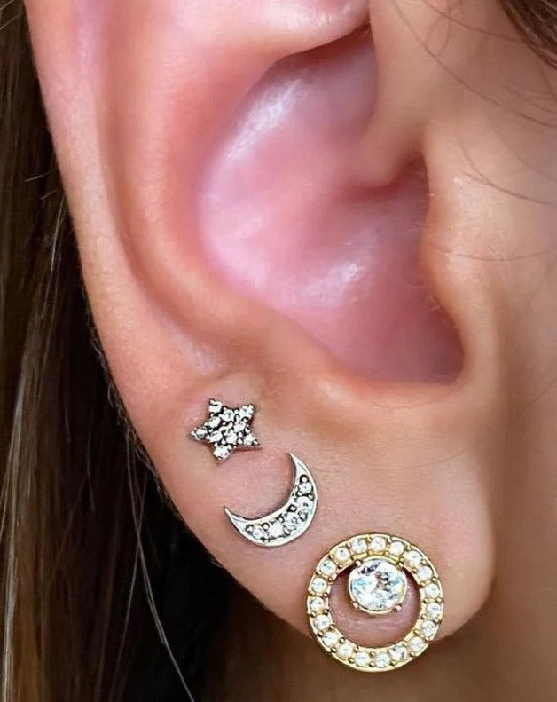 14kt gold diamond moon stud for ear piercing