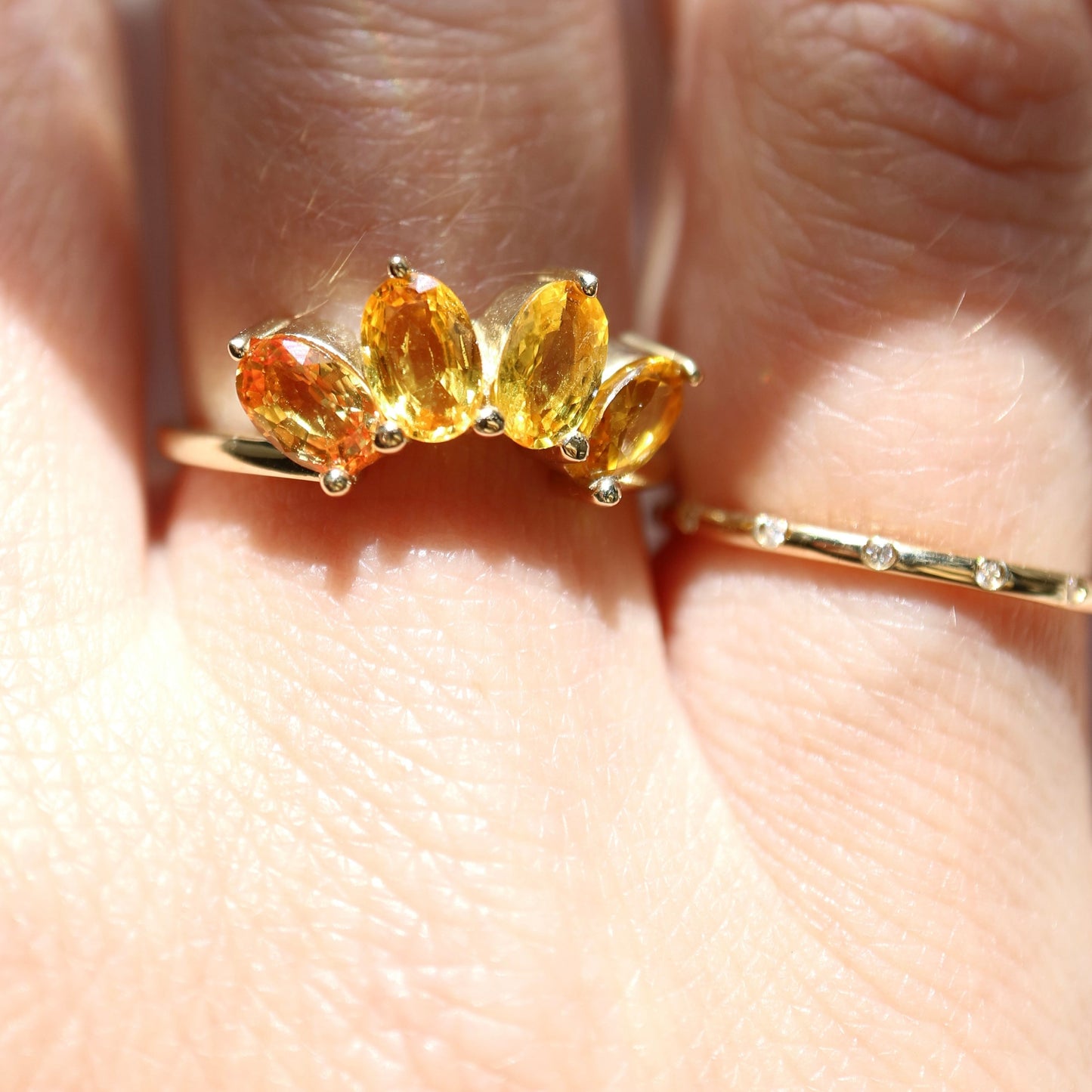 9kt gold Sunrise Ring with citrine gemstones
