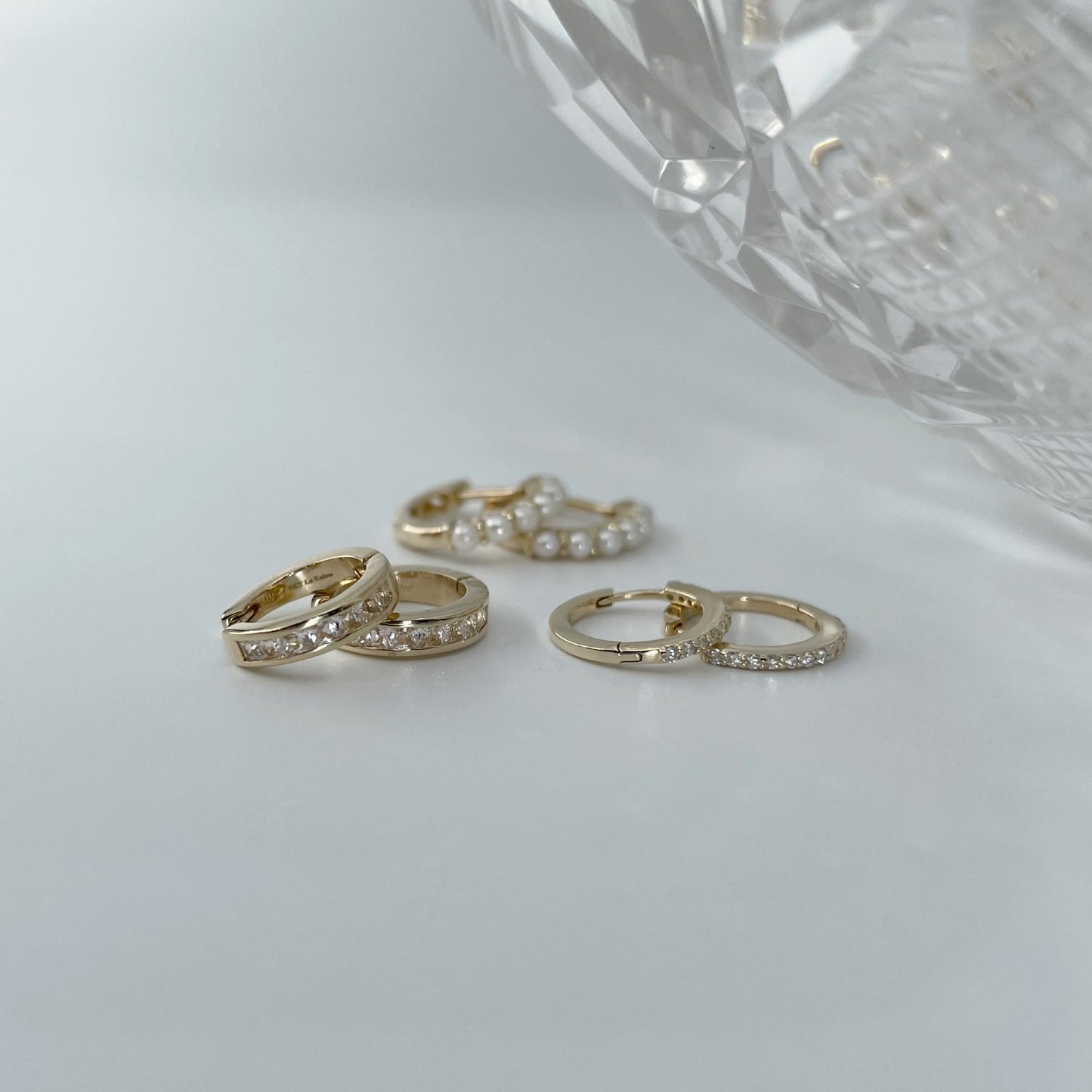 10kt Gold Mini Pearl Hoops