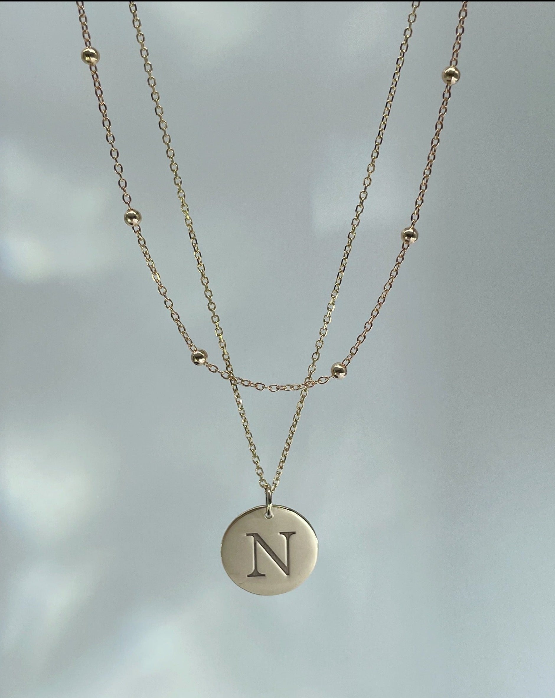 9kt Gold Initial Pendant paired with 9kt Beaded Chain from Collective & Co. Online jewellery store